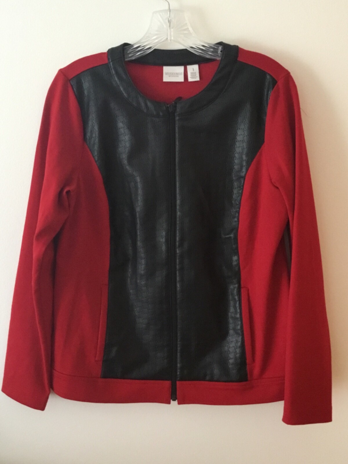 Chicos 1 Weekends Jacket Full Zip Pockets Red Bla… - image 1