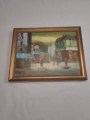 Vintage Oil Painting J. Willson Gold Frame Paris Street Scene 14'' x 18''
