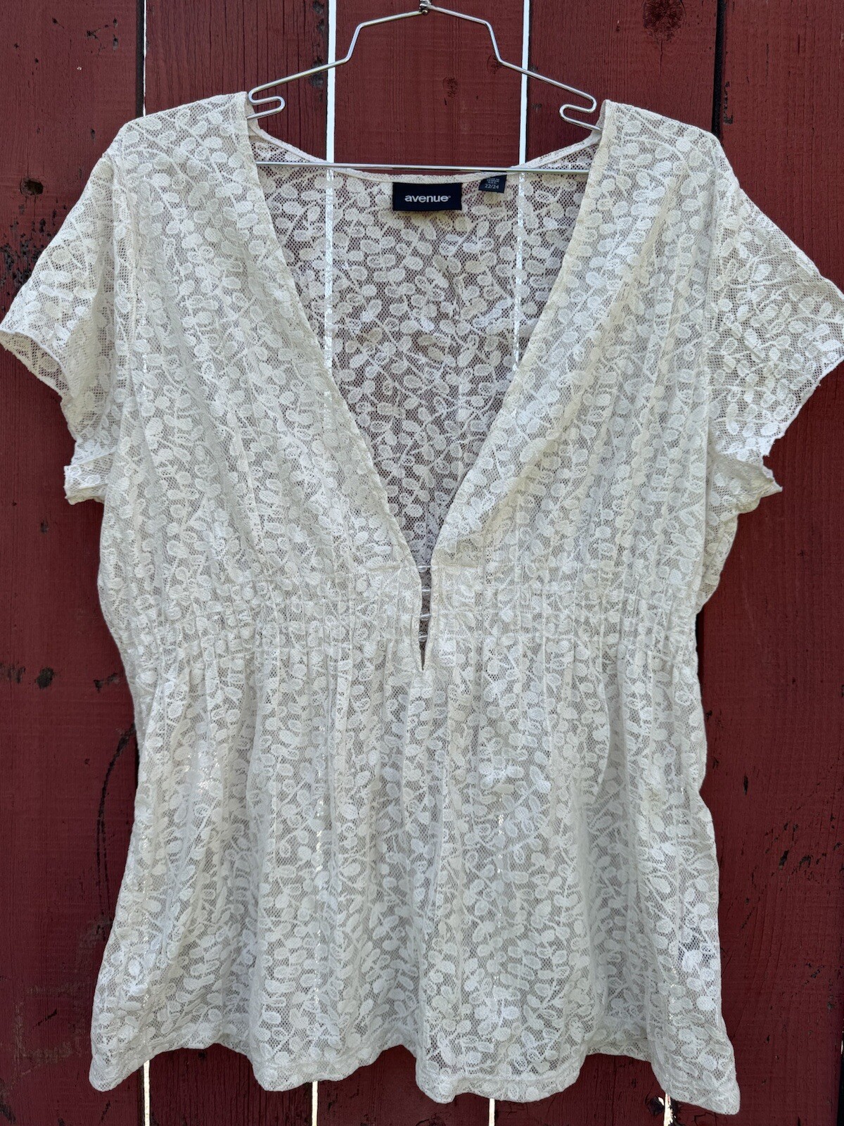 Avenue Ivory Lace Sheer Tunic Top Blouse Shirt Plus Size 2X Boho Romantic 22 24