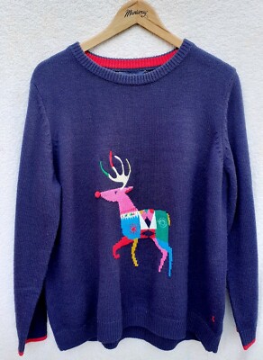JOULES Navy Christmas Reindeer Jumper Size 18 UK