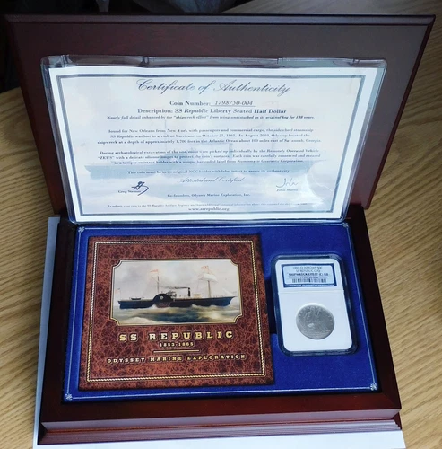 SS Republic O/O 1855-O Arrows Seated Liberty 50C Set NGC SHIPWRECK EFFECT (C) AU