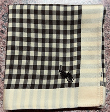 MEN HANDKERCHIEF COTTON VINTAGE POCKET SQUARE 19" CLASSIC ART IVORY BROWN CHECKS