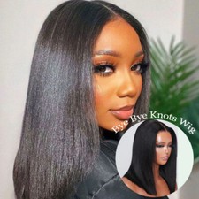 UNice Mongolian Yaki Straight Bob Wigs Pre Cut Lace Human Hair Glueless Wear Go