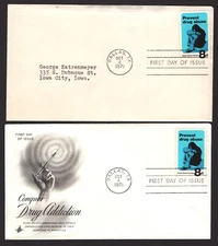 US FDC SC# 1438, Drug Free American with and without cachet (B/2)