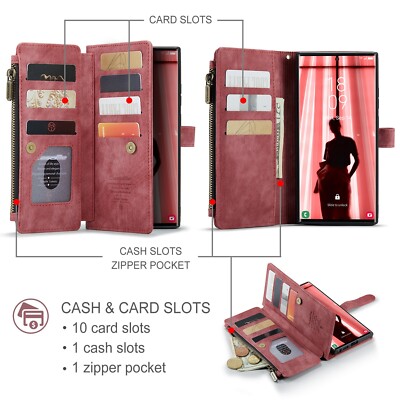 For Samsung Galaxy S25 Ultra PU Leather Zipper Card Slots Flip Wallet Case