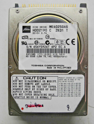 Toshiba 40gb MK4025GAS FKN5GA A5A000465 G5B000465 IF55D1MC5 Disque Dur 2,5 Ide
