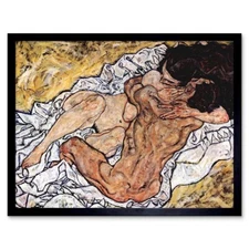 Egon Schiele The Embrace Old Master Painting 12X16 Inch Framed Art Print
