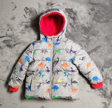Swiss Tech Boys Puffer Jacket 3T Gray Dinosaur Hooded Winter Coat Fleece Lined