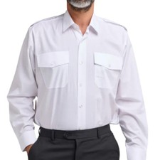 Mens White Long Sleeve Uniform Shirt with Epaulettes
