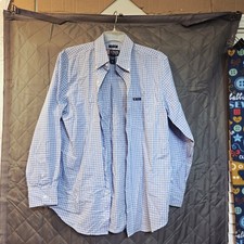 Chaps Dress Button Down Shirt Blue Plaid Striped Easy Care Sz Med Long Slv 