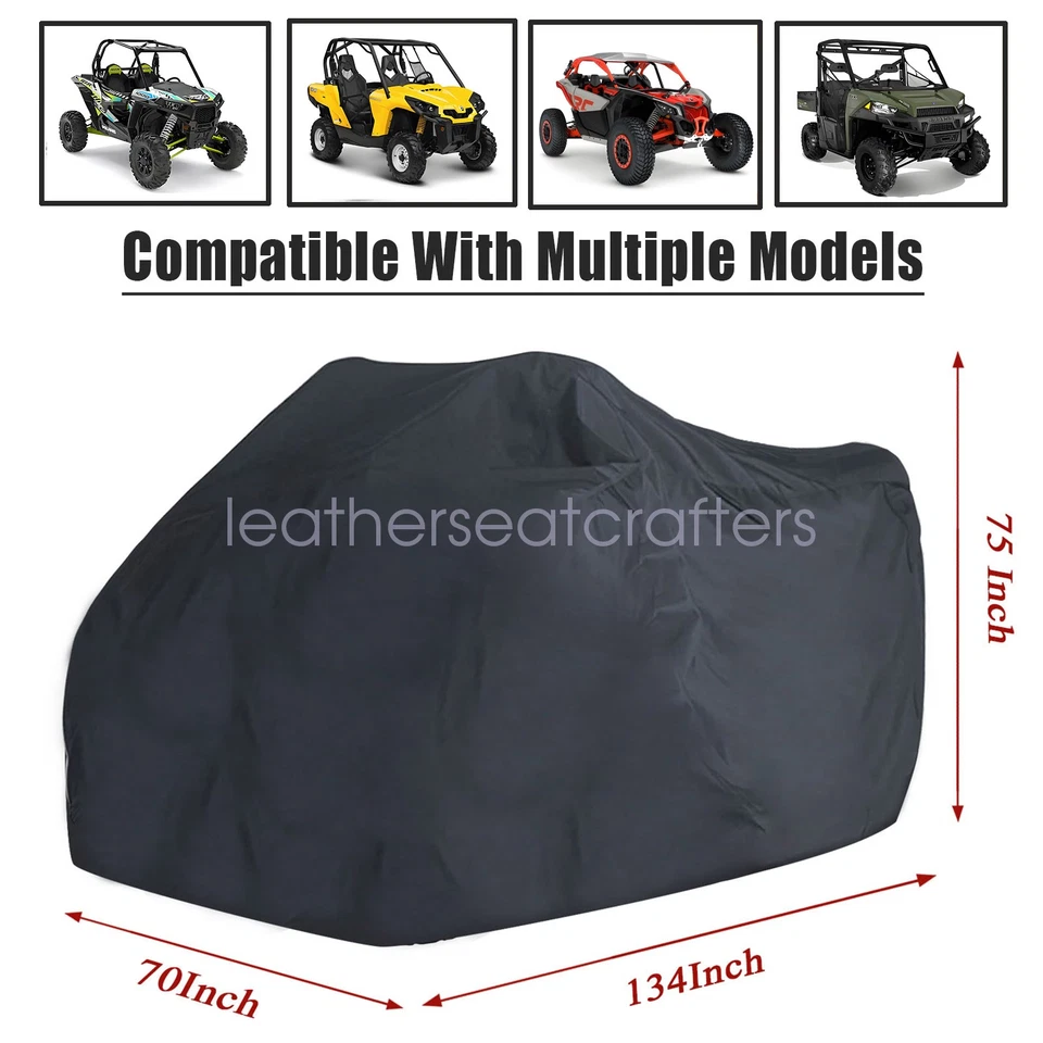 Cubierta UTV 2-3 plazas impermeable protector exterior negro para Polaris RZR Can-Am Foto 2 de 4
