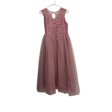Girls Mauve Pink Lace and Tulle Formal Flower Girl Dress Keyhole Back Sash