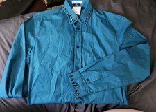Versace Collection Trend Studded Collar Shirt Teal Blue Mens IT 40 US 14.5 XS