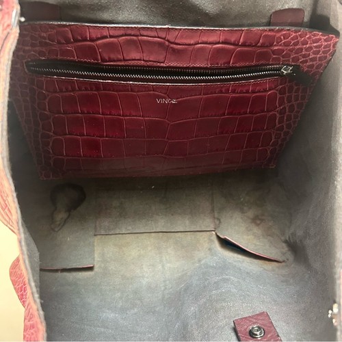 Vince Signature V Crocodile Embossed Red Oxblood Leather Tote Purse - Picture 11 of 14
