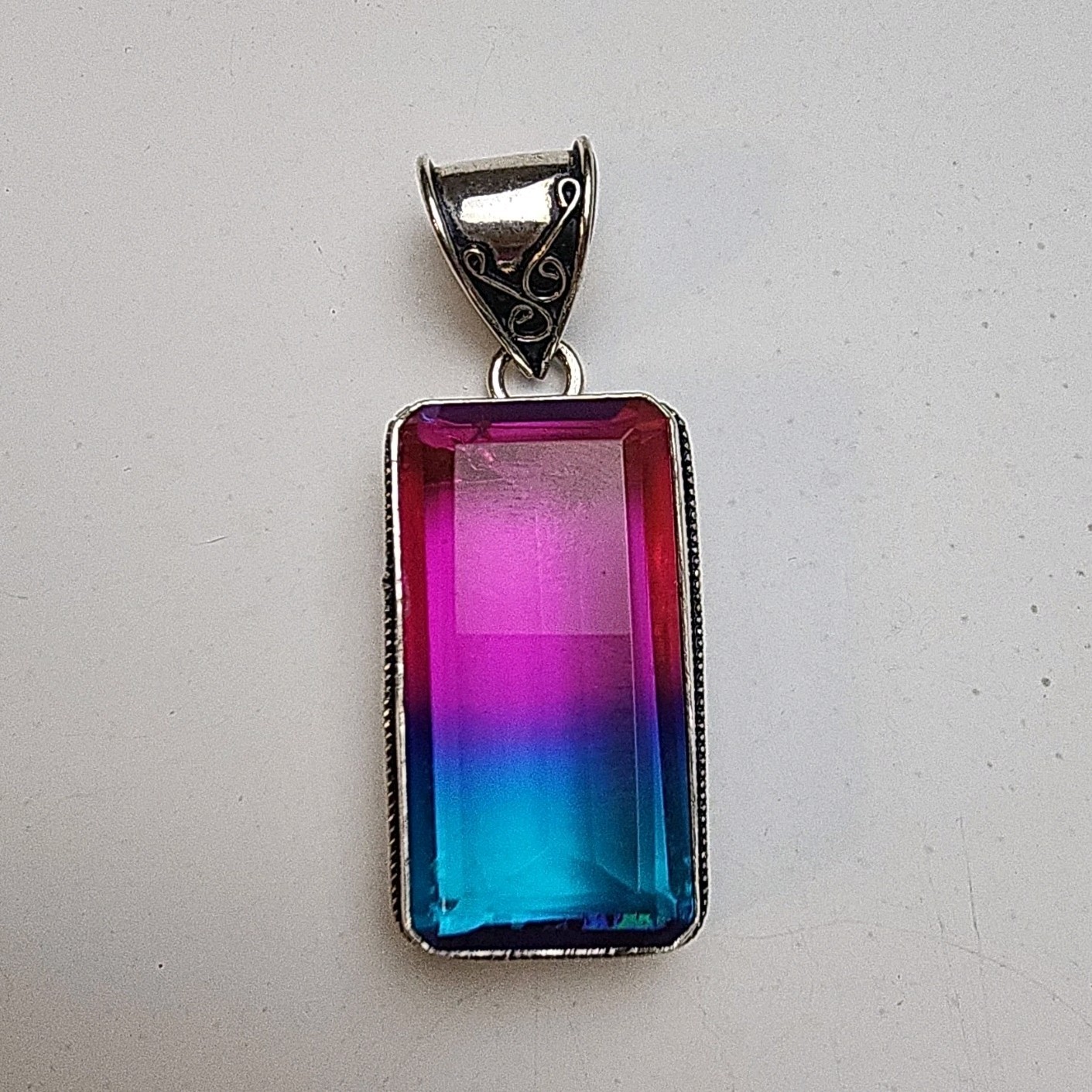 Sterling Silver 925 Rectangular Watermelon Tourma… - image 1