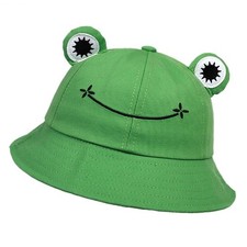 Cute Frog Bucket Hat Women Summer Cotton Fishing Sun Panama Outdoor Cap Green