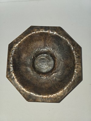 Hand Made Hammered Copper Trinket Dish Candle Holder 6'' Hexagon Glossy Finish 