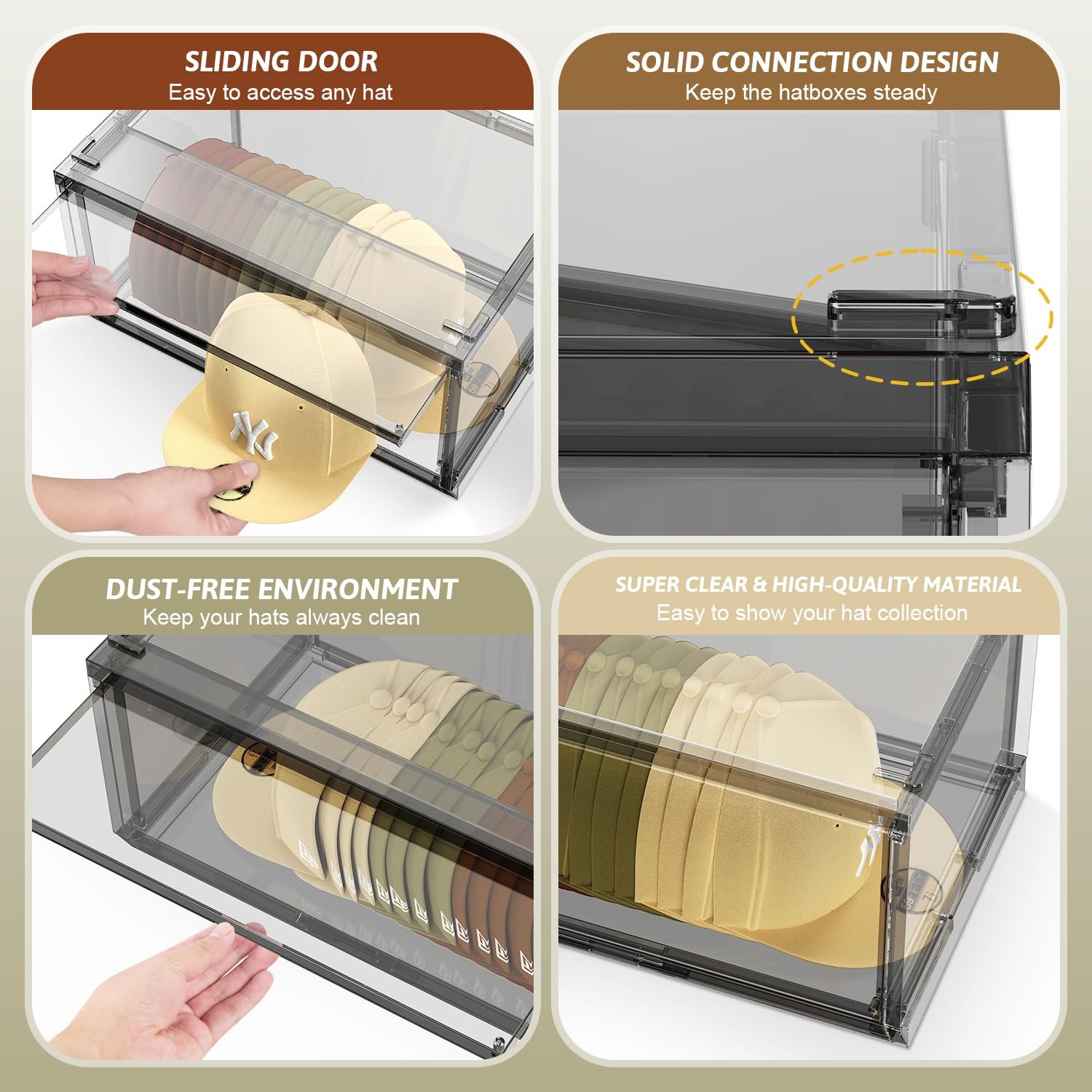 2 Pack Large Hat Organizer Box, Stackable Clear B… - image 4