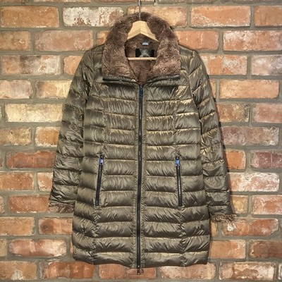 Barbara Lebek Duck Down Longline Puffer Jacket UK 10 Faux Fur Collar