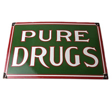 Vintage Pure Drugs Porcelain Sign - General Store Country Gas Pump Plate Sign