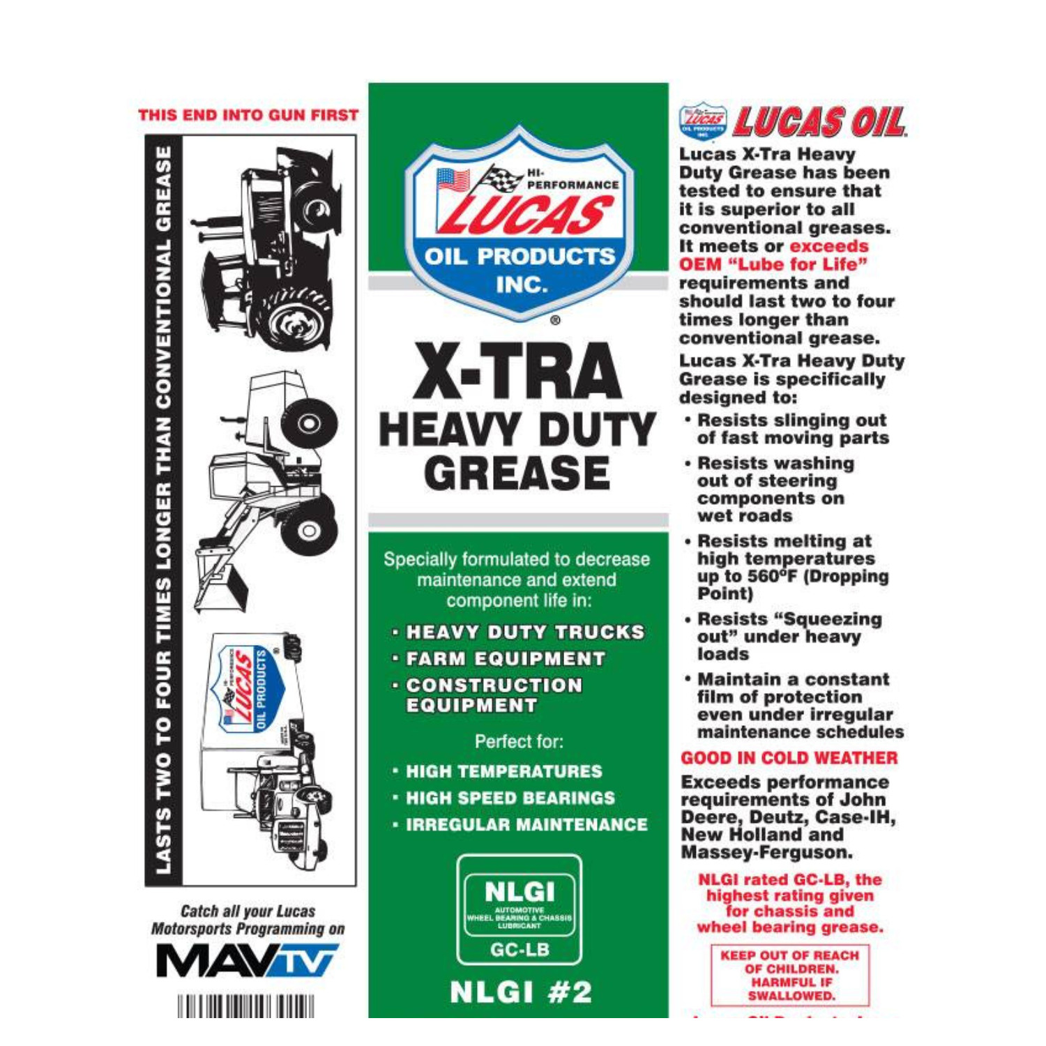 Lucas Oil 10301 X-Tra Heavy Duty Grease 14oz tubes (Pack of 10)