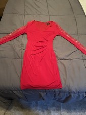 Guess Womens Size 4 Red Long Sleeve Bodycon Dress Studded Rhinestone