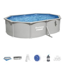 Bestway 16ft 5in Hydrium Oval Steel Wall Above Ground Pool Set, Family Pool Grey