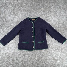 Vintage Geiger Tyrol Boiled Wool Jacket Womens 40 Navy Blue Pocket Long Sleeve