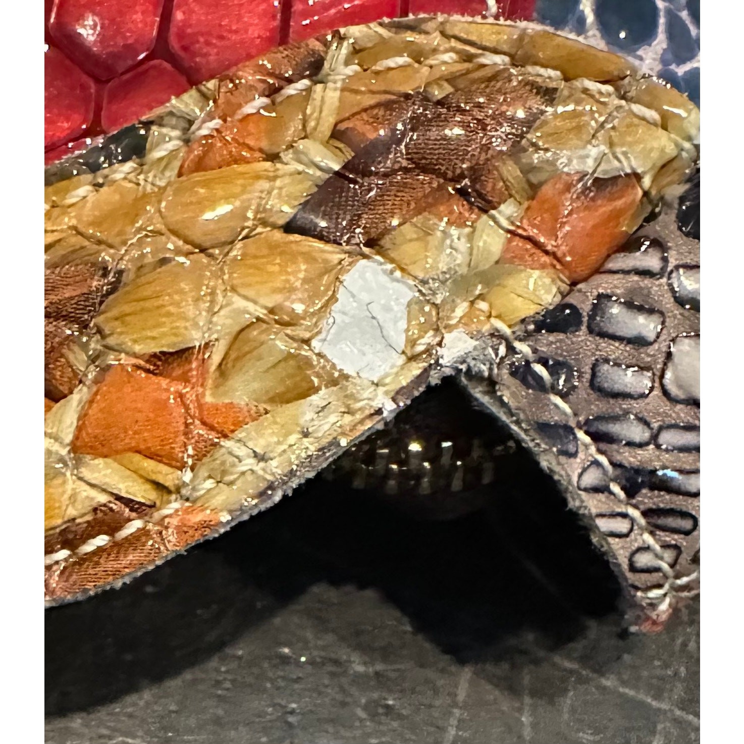 Vintage Leather Snake Blocks Patchwork Handbag Sa… - image 17