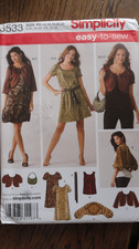 2007 Simplicity 3533 sz 14-22 Dress/Top/Jacket Two Lengths/Shrug/Belt/Bag UNCUT
