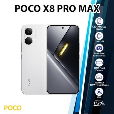 Xiaomi POCO X8 Pro Max Android Cell Phone (12GB+512GB/WHITE/Dual SIM/Unlocked)