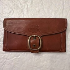 Vintage Coach Leather Buckle Wallet Checkered Lining Horse & Carriage Pink USA