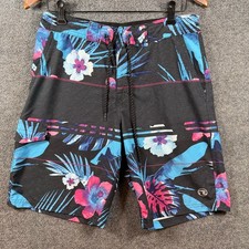 Ocean Current Swim Shorts Men's 32 Black/Blue Floral Allover Beachwear Casual