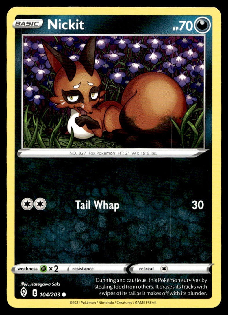 Nickit 104/203 Pokemon Card Evolving Skies Common 70 HP Lightly Played BS