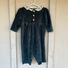 Vintage Velvet Baby Girl Christmas Holiday Romper Lace Collar Bows