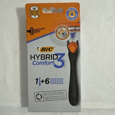 BIC Hybrid Comfort 3, Refillable Three-Blade Razor, 1 Handle and 6 Cartridges