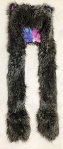 GLOWORKS Ultra Fuzzy Long Mittoned Grey Wolf Hat with Ears. Sz Tween Teen Adult