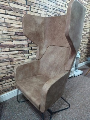 ACOUSTIC Hochlehner Kufengestell HARC Tub Stuhl, Nussbaum Schirm LEDER **UVP 1200£**