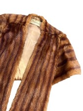 Vintage Canadian Genuine Fur Stole Brown Striped Pattern Lined Open Front Elegan