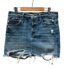 Mother The Vagabond Mini Fray Denim Skirt in Destroyed Bills Size 25