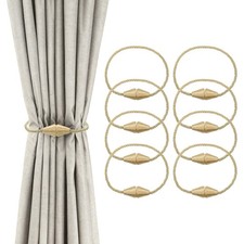 8 Pcs Magnetic Curtain Tiebacks, Modern Weave Curtain Tie Backs, Gold