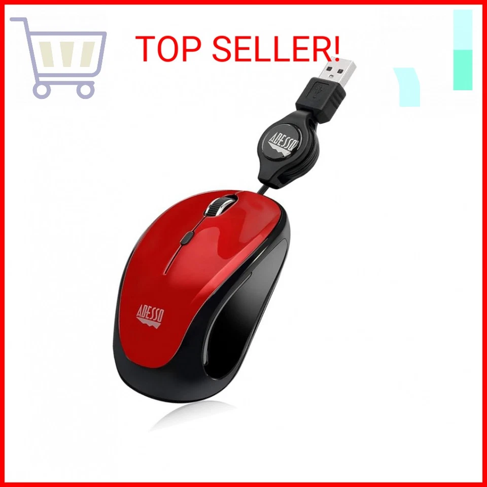 ADESSO Retractable Mini Mouse iMouse S8B with Built-in Scroll Wheel, Adjustable - Image 2 of 2