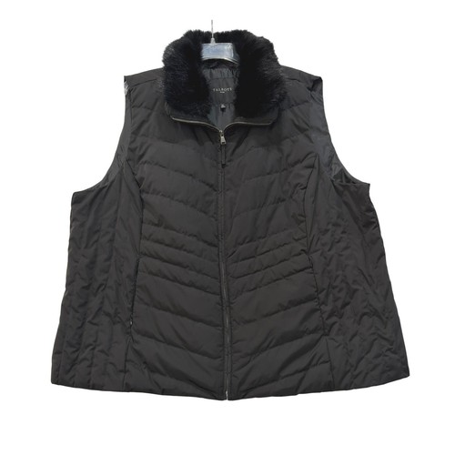 Talbots, Talbots Plus Womens Black Quilted Down Vest Removable Faux Fur Collar 3X VN5267