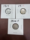 Lot of 3 Mercury Dimes 1916-S 1916 1917 – 90% Silver – Early Dates