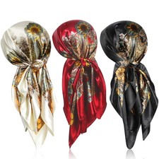 3 PCS 35 Inch Silk Head Scarf Large Square Neck Sleeping Hair Wrapping Satin