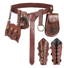 7PCS Renaissance Accessories Men Medieval Faux Leather Belt Viking Accessorie...