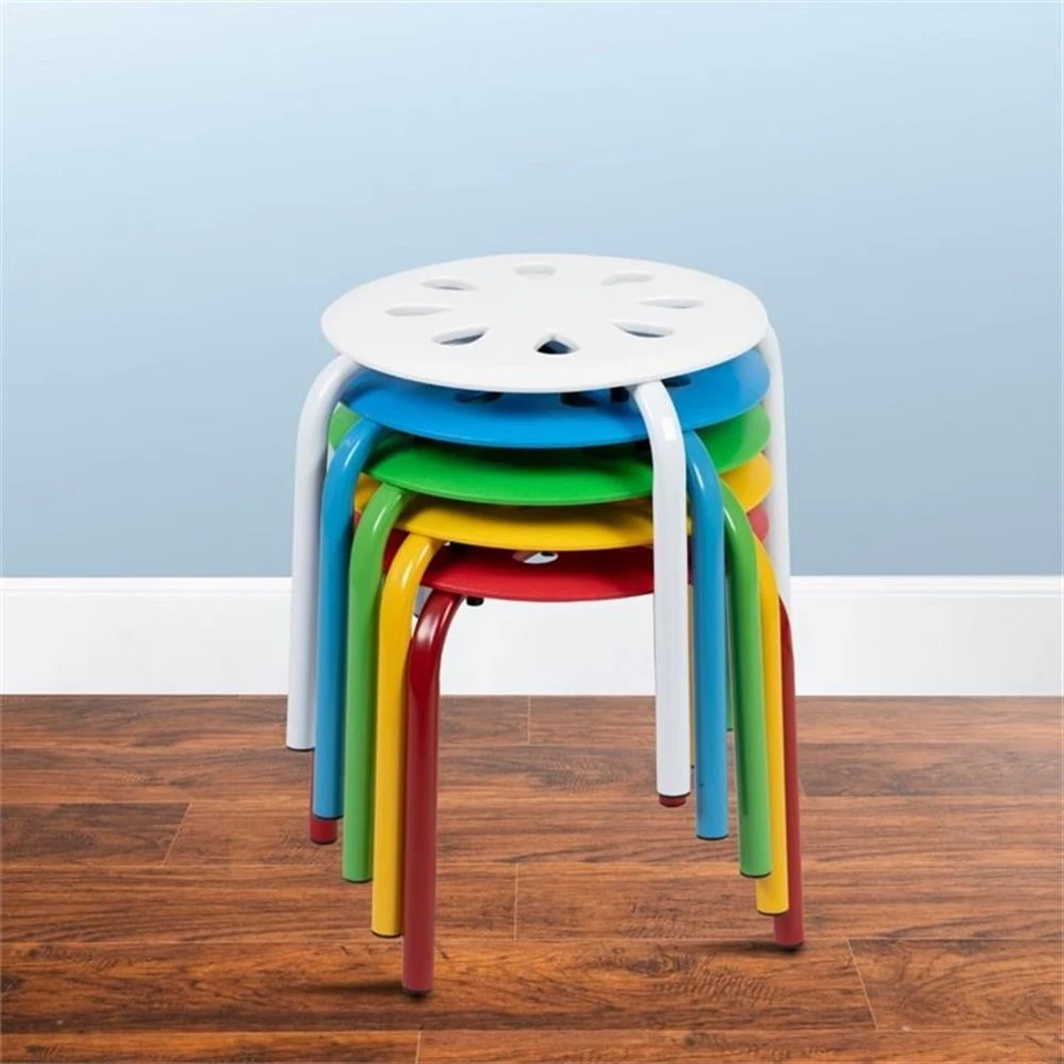 Flash Furniture 5 Piece 11.5" Plastic Multicolored Nesting Stack Stool Set - Image 2 of 4