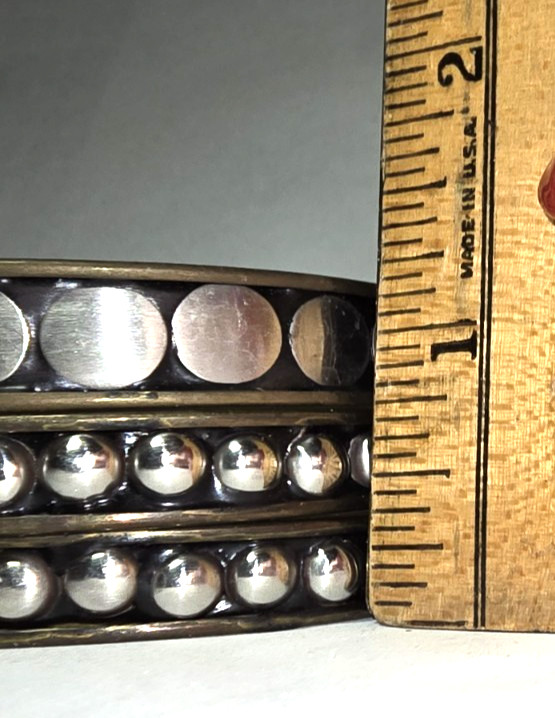 3 Stackable Bangle Bracelets Brass Tone Raised Si… - image 3