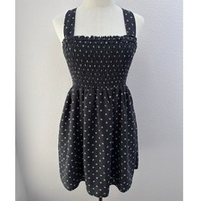 NWT American Eagle Smocked Cross Back Mini Dress S Black Ditsy Floral Cottage