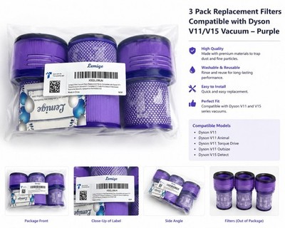 3x Dyson V11 V15 Detect Filters - 3 Pack Filter Replacement for Cordless Vacuum